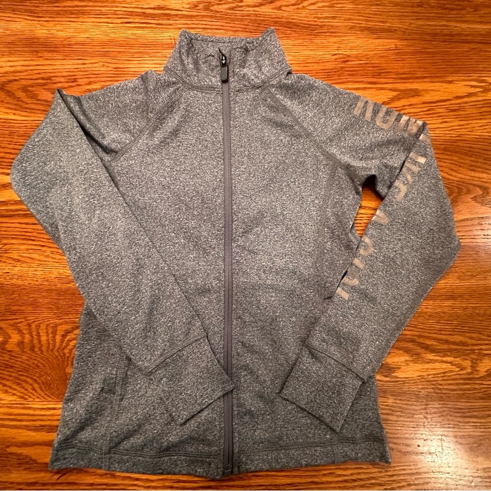 Ideology Jacket Grey Full Zip Sweatshirt Thumb Holes "Run Like a Girl" Small